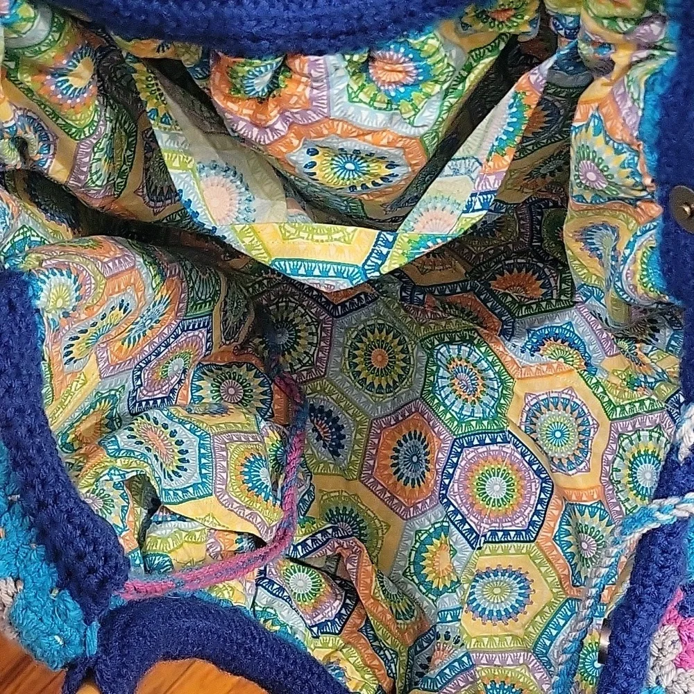 Fat Bottom Crochet Granny Bag with‎ Bamboo Handles EUC